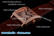 Franck Muller Master Square Swiss ETA 2824 Automatic Rose Gold Case Diamond Bezel with Brown Leather Strap and Diamond Dial