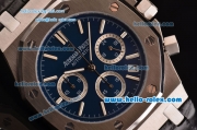 Audemars Piguet Royal Oak Chrono Japanese Miyota OS20 Quartz Stainless Steel Case with Black Leather Strap and Blue Dial