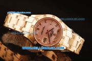 Rolex Day Date Automatic Rose Glod Case with Diamond Bezel Pink MOP Dial and Diamond Markers-Rose Gold Strap