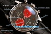 IWC Portuguese Chrono Miyota OS20 Quartz Steel Case with Grey Dial Numeral Markers and Black Leather Bracelet