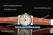 Rolex Datejust Swiss ETA 2836 Automatic Steel Case with White Dial and Brown Leather Strap