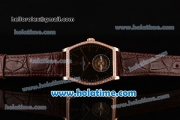 Vacheron Constantin Malte Tourbillon Swiss Tourbillon Manual Winding Rose Gold Case with Brown Alligator Strap Black Dial and Diamond Bezel