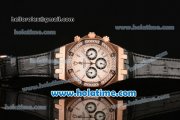 Audemars Piguet Royal Oak Chrono Miyota OS20 Quartz Rose Gold Case with Black Leather Bracelet Diamond Bezel and White Dial - 7750 Coating