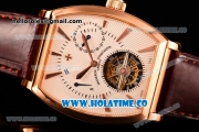 Vacheron Constantin Malte Tourbillon Power Reserve Swiss Tourbillon Manual Winding Rose Gold Case with White Dial Stick Markers and Brown Leather Strap