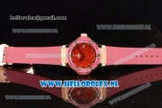 Hublot Big Bang Tutti Japanese Miyota Quartz Rose Gold Case with Red Dial Stick Markers and Pink Rubber Strap