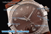 Omega Constellation Swiss ETA Quartz Steel Case with Diamond Bezel and Brown Rubber Strap