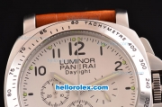 Panerai Luminor Chrono Daylight PAM 188 Steel Case with White Dial and Brown Leather Strap