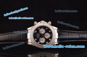 Rolex Daytona Swiss Valjoux 7750-SHG Automatic Double Row Diamond Bezel - Black Dial and Black Leather Strap