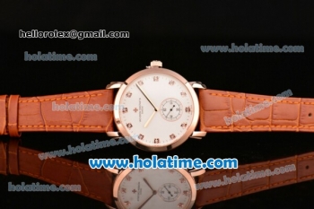 Vacheron Constantin Malte Miyota Quartz Rose Gold Case with Brown Leather Bracelet Diamond Markers and White Dial