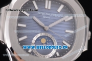 Patek Philippe Nautilus Miyota 9015 Automatic Steel Case with Blue Dial Black Leather Strap and Stick Markers