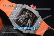 Richard Mille RM027-2 Miyota 9015 Automatic Carbon Fiber Case with Skeleton Dial Dot Markers and Oranger Nylon Strap