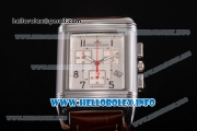 Jaeger-LeCoultre Reverso Chronograph Swiss Quartz Movement Steel Case with White Dial and Brown Leather Strap