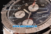 Breitling Avenger Chrono Swiss Valjoux 7750-SHG Automatic Stainless Steel Case Stick Markers with Blakc Leather Strap and Black Dial