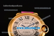 Cartier Ballon Bleu De Medium Asia 4813 Automatic Yellow Gold Case with Silver Dial Grey Leather Strap and Roman Numeral Markers (GF)
