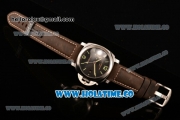 Panerai Luminor 1950 3 Days GMT Clone P.9000 Automatic Steel Case with Black Dial and Brown Leather Strap - Green Markers (KW)