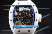 Richard Mille RM 055 Bubba Watson Asia Manual Winding Ceramic/Steel Case with Skeleton Dial and White Rubber Strap Blue Inner Bezel - 1:1 Original