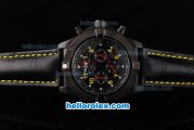 Breitling Avenger Chronograph Quartz Movement PVD Case with Black Dial and Yellow Numeral Marker-Black Leather Strap