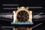 Rolex Cosmograph Daytona Clone Rolex 4130 Automatic Yellow Gold Case with Black Dial Stick Markers and Black Leather Strap (BP)
