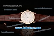 Cartier Ronde Solo Swiss ETA 2836 Automatic Rose Gold Case with Brown Leather Strap Black Roman Numeral/Diamond Markers and White Dial