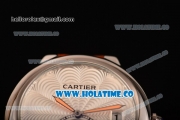 Cartier Rotonde De Swiss Quartz Steel Case with White Guilloche Dial and Brown Leather Strap