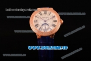 Cartier Ballon Bleu De Small Swiss Quartz Rose Gold Case with Diamonds Bezel White Dial and Blue Leather Strap - Black Markers