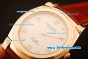 Rolex Cellini Swiss Quartz Rose Gold Case with White Dial and Brown Leather Strap-Numeral Markers