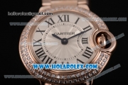 Cartier Ballon Bleu De Small Swiss Quartz Rose Gold Case/Bracelet with Silver Dial and Black Roman Numeral Markers - Diamonds Bezel