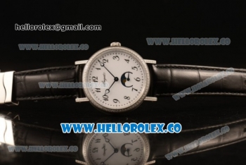 Breguet Classique Miyota 9015 Automatic Steel Case with White Dial Black Leather Strap and Diamonds Bezel