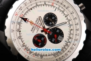 Breitling Chrono-Matic Chronograph Quartz Movement PVD Case with White Dial and Black Subdials-Black Leather Strap