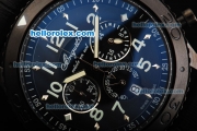 Breguet Type XX Chronograph Quartz Movement PVD Case with Black Dial and White Numeral Markers-Black Leather Strap