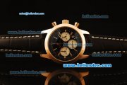 Breitling Transocean Quartz Steel Case with Rose Gold Bezel and Black Dial-Black Leather Strap