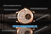 Jaeger-LECoultre Master Tourbillon Manual Winding Rose Gold Case with White Dial and Black Leather Strap