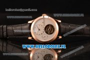 Jaeger-LECoultre Master Tourbillon Manual Winding Rose Gold Case with White Dial and Black Leather Strap