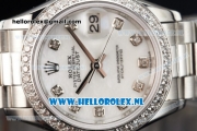 Rolex Datejust Swiss ETA 2671 Automatic Steel Case with White Dial Diamonds Markers Diamonds Bezel and Steel Bracelet (BP)