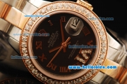 Rolex Datejust Automatic Movement ETA Coating Case with Black Dial and Rose Gold Roman Numerals-Two Tone Strap