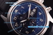 IWC Pilot Swiss Valjoux 7750 Automatic Movement Steel Case with Blue Dial and Leather Strap