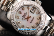 Rolex Datejust Automatic with Diamond Bezel,White MOP Dial and Diamond Marking-Lady Size