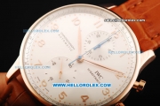 IWC Portuguese Chronograph Swiss Valjoux 7750 Automatic Movement Rose Gold Case with Arabic Numeral Markers and Leather Strap