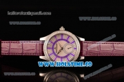 Jaeger-LeCoultre Lady Miyota Quartz Steel Case with White MOP Dial Purple Leather Strap and Purple Stick Markers - Diamonds Bezel