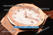 Hublot Classic Fusion 9015 Auto Rose Gold Case with White Dial and Brown Leather Strap