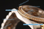 Rolex Datejust Asia 2813 Automatic Full Steel Case with Yellow Gold/Diamond Bezel and White MOP Dial-Two Tone Strap