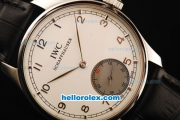 IWC Portuguese Asia 6497 Manual Winding Movement Steel Case with White Dial and Arabic Numerals-Black Leather Strap