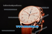 IWC Portuguese Chrono Miyota Quartz Rose Gold Case with Orange Leather Strap White Dial and Arabic Numeral Markers