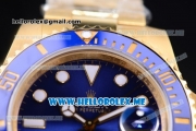 Rolex Submariner Clone Rolex 3135 Automatic Yellow Gold Case/Bracelet with Blue Dial and Dot Markers (BP)