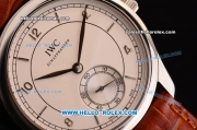 IWC Portuguese Vintage Swiss ETA 2836 Automatic Steel Case with White Dial - Numeral Markers and Brown Leather Strap