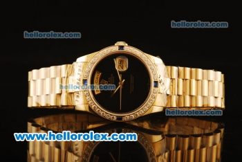 Rolex Day Date II Oyster Perpetual Automatic Full Gold with Black Dial and Diamond Bezel-ETA Coating