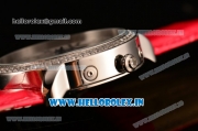 Cartier Ronde Louis Cartier Miyota 1L45 Quartz Steel Case with Red Leather Strap and Diamonds Bezel