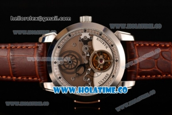 Ulysse Nardin Skeleton Tourbillon Manufacture Asia Automatic Steel Case with Brown/White Dial and Brown Leather Strap