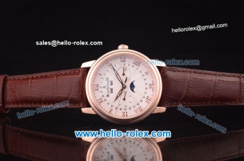 BlancPain Moonphase ST25 Automatic Rose Gold Case with White Dial and Brown Leather Strap-Rose Gold Markers