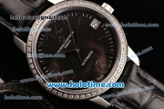 Vacheron Constantin Patrimony Swiss ETA 2824 Automatic Steel Case with Black Leather Strap Black Dial and Diamond Bezel